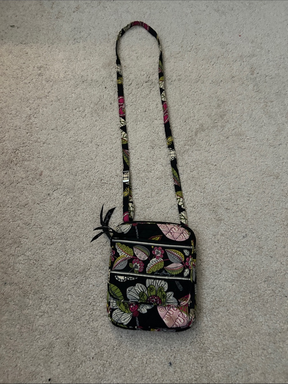 Vera Bradley Quilted Floral Crossbody Bag in Black and Pink